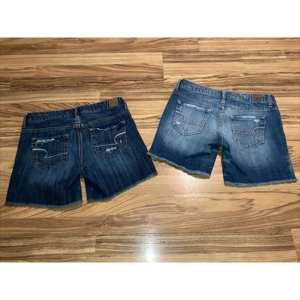 American Eagle jean Denim Cut‎ Off Distressed Blue shorts size 4 Live Your Life